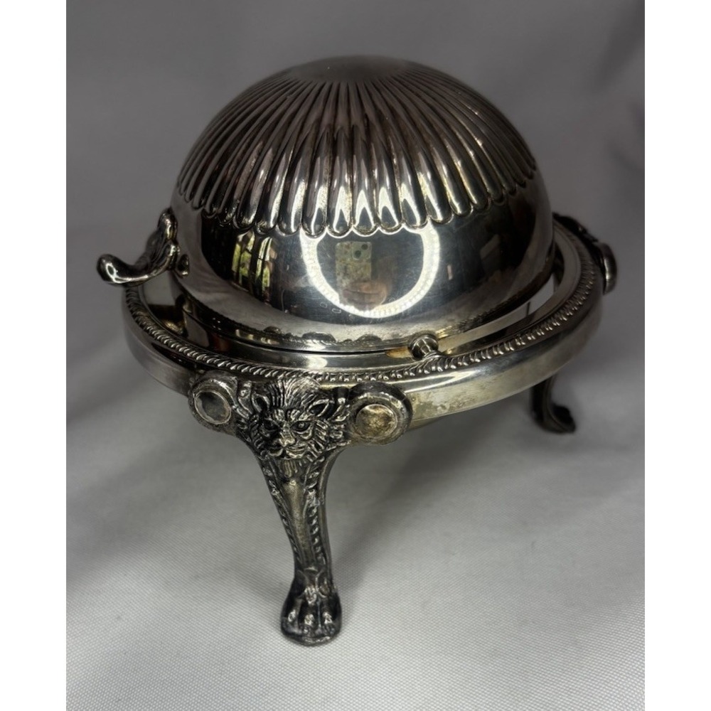 Vintage F.B. Rogers Silver Co. Victorian Lion Head Roll-top Caviar/ Butter Dish